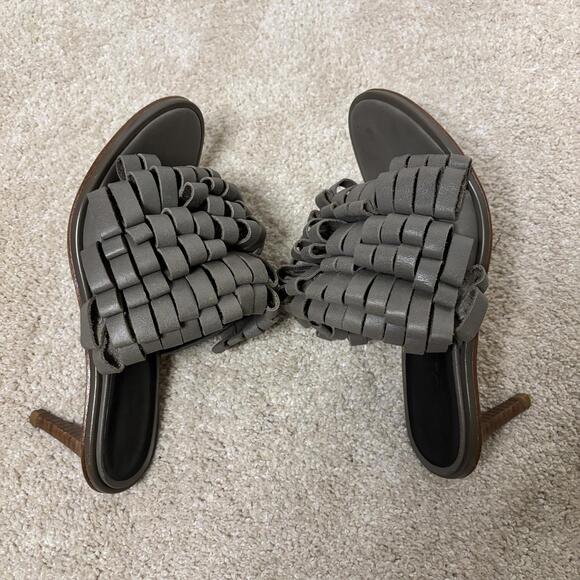 Tibi Sandals | The RealReal Tibi 36 Grey Leather Ruffle Heels